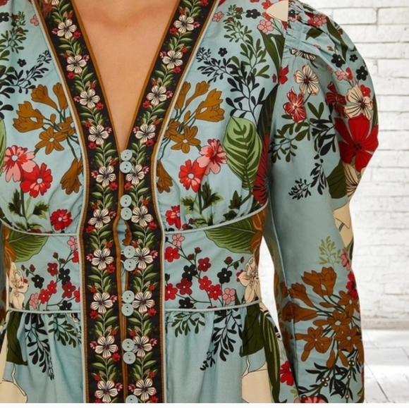 FARM Rio Light Blue Floral Puff-Sleeve Mini Dress - Picture 4 of 6